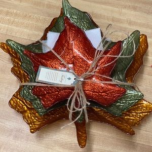 Fall decor 3 sized glass LEAVES 🍁🍁🍁 great-color